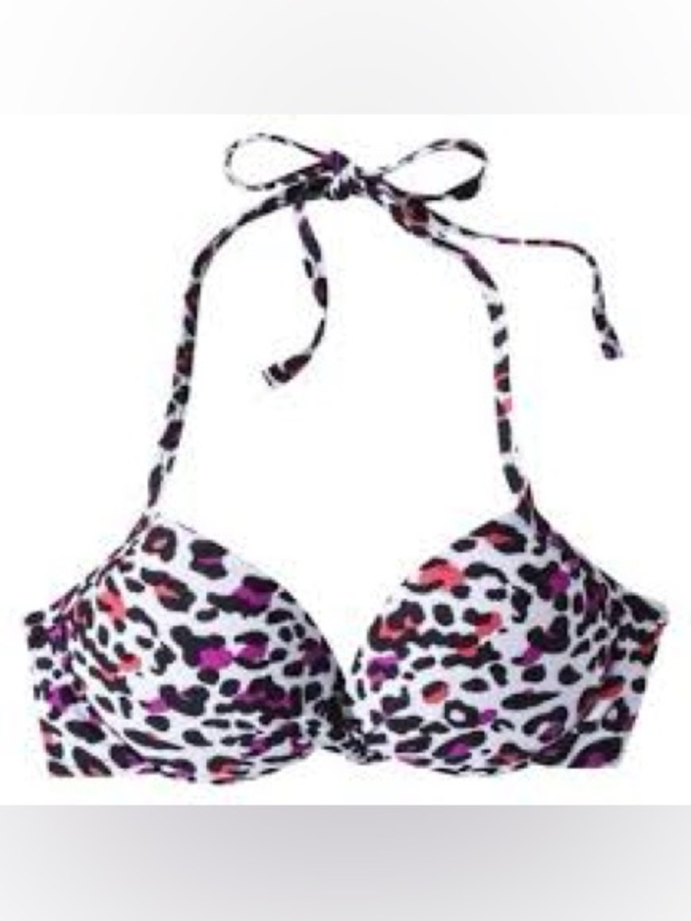 Leopard Print Bikini Top in White w/ Pink & Black Spots & Pink Bottoms Set Small